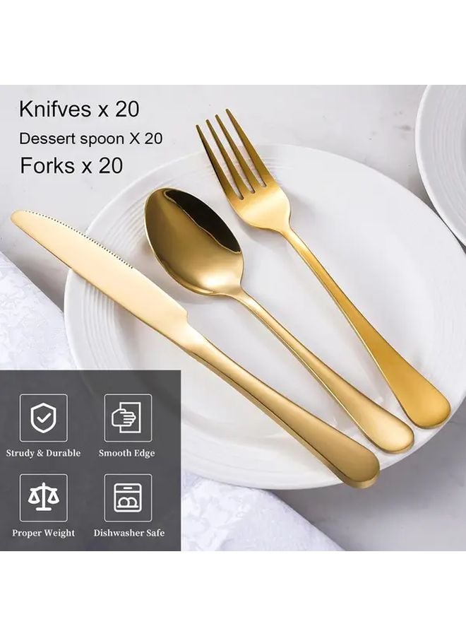 60 Piece Golden Stainless Steel Dinnerware Set Forks Knives Spoons Dishwasher Safe - Image 2