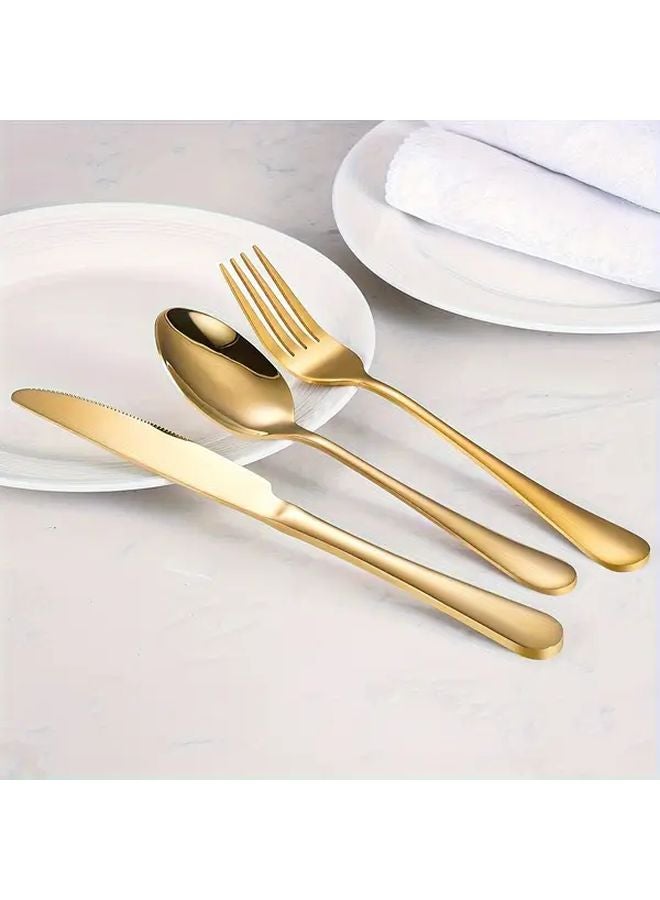 60 Piece Golden Stainless Steel Dinnerware Set Forks Knives Spoons Dishwasher Safe - Image 4