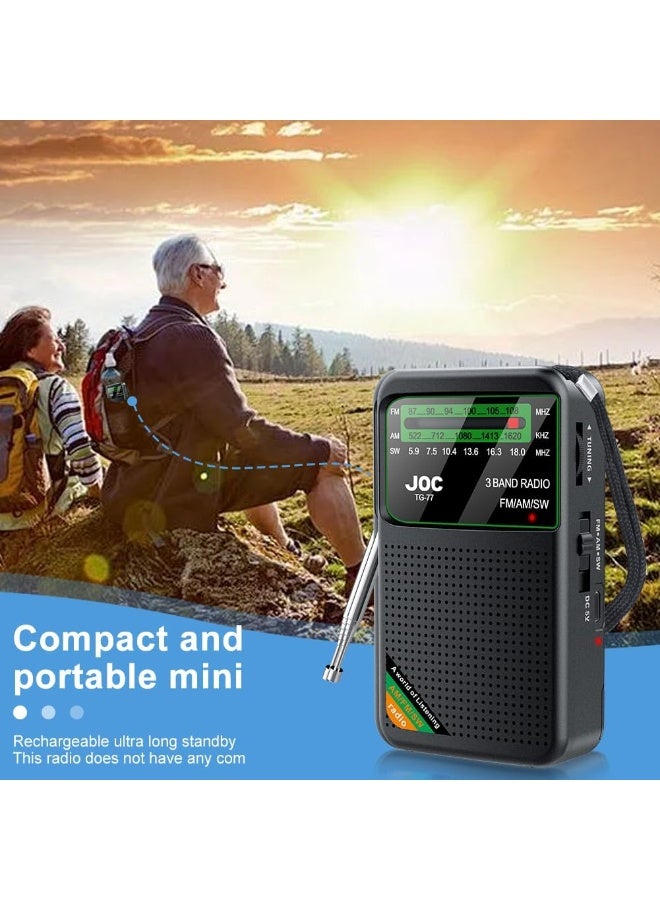 Joc Portable Radio FM AM SW, Battery Operated, Best Reception, Portable Speaker Radios Rechargeable With HD Display Screen, 3.5 MM Earphone Jack, Suitable For Indoor, Outdoor And Emergency Use - Image 3