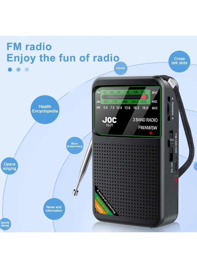 Joc Portable Radio FM AM SW, Battery Operated, Best Reception, Portable Speaker Radios Rechargeable With HD Display Screen, 3.5 MM Earphone Jack, Suitable For Indoor, Outdoor And Emergency Use - Image 5