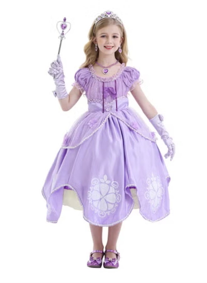 Princess Sofia Cosplay Fancy Puff Sleeves And Stretchable Party Dress Costume Set - Image 2