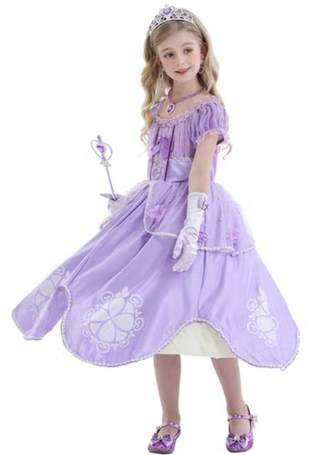 Princess Sofia Cosplay Fancy Puff Sleeves And Stretchable Party Dress Costume Set - Image 5