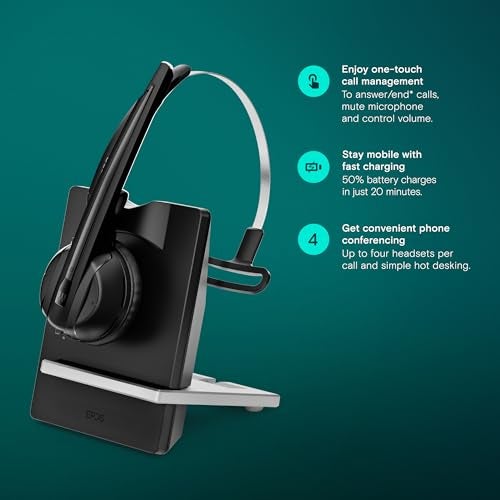 EPOS Impact D 10 Phone II - Wireless DECT Mono Ear Convertible Headset for Connection to a Desk Phone, Black - Image 3