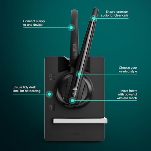 EPOS Impact D 10 Phone II - Wireless DECT Mono Ear Convertible Headset for Connection to a Desk Phone, Black - Image 2