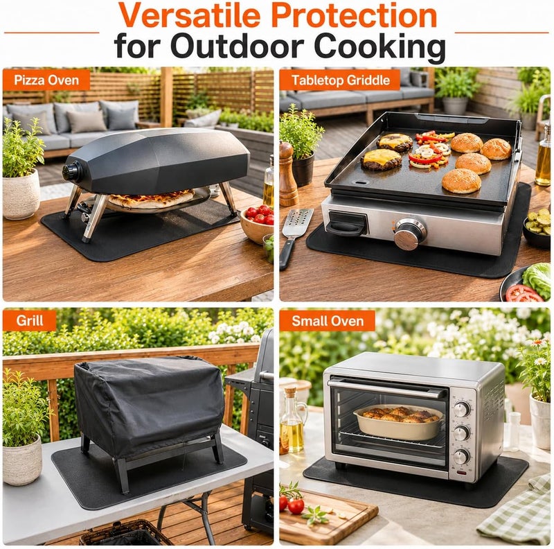 اف ال اي اس ال دي لوح حماية مقاوم للحريق والماء من تحت صينية الشواء Blackstone BBQ، أغطية مقاومة للحرارة للشواء في الهواء الطلق لحماية طاولة التحضير وطاولة الشواء الخارجية - لوح حماية الصينية (أسود، 24 × 31 بوصة) - Image 2