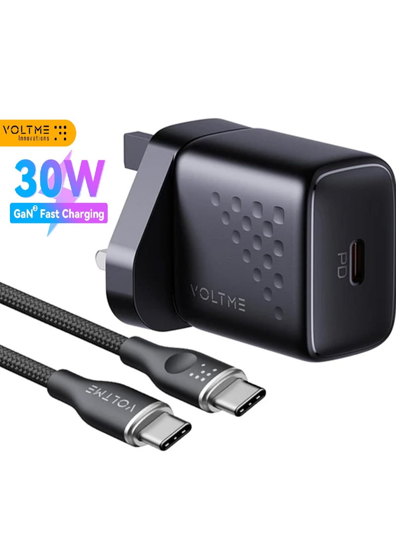 VOLTME - 30W iPhone 16 Pro Charger Cable & Wall Charger, [Revo 30W GaN] USB-C Power Adapter with PPS & PD 3.0, Type-C Plug Fast Charger with 60W USB Cable for iPhone 16 Pro Max/16 Pro/16 Plus/15 Pro/15 Plus, Compatible with MacBook Air, iPad, AirPods, Samsung, Xiaomi, OnePlus & More, High-Speed Charging Accessory - Image 1