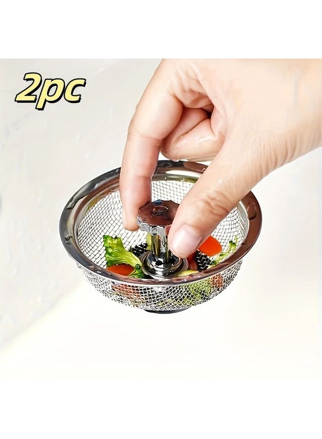 Silver Gray 2 Pack Stainless Steel Sink Strainer 3 2 Inch Clog Proof Mesh Easy Clean - Image 1