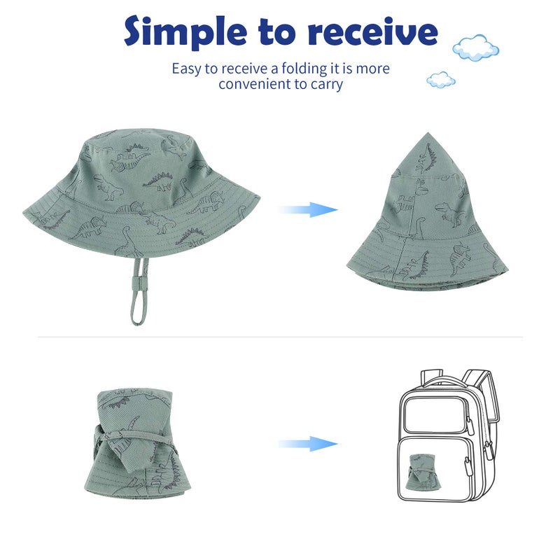 Durio Baby Bucket Sun Hat Toddler Sun Hats Summer Beach Hat UPF 50+ Sun Protection Bucket Hats for Kids Infant Baby Boy Girl Gifts Seaweed Blue Dinosaur 6-12 Months - Image 5