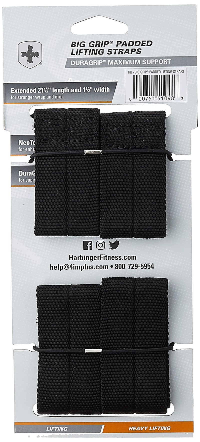 Harbinger 20500 Big Grip No-Slip Nylon Lifting Straps With Duragrip  Padded  21.5""  Black - Image 4