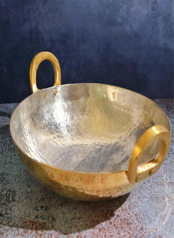 KITCHEN 101% Premium Brass Kadai for Cooking | 10 Inch - 1.5 Kgs | Pital Kadhai | Golden | Non Stick | Kadai with Cover | Tin Coated | Hammered | for Frying | ?????? | Wok with Lid | 1.5 Litre | - Image 2