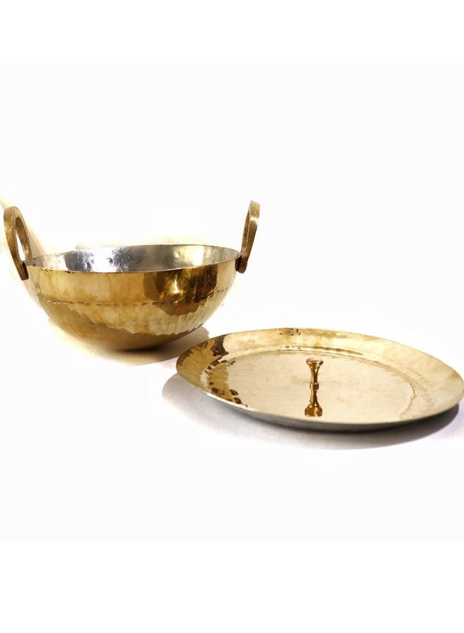 KITCHEN 101% Premium Brass Kadai for Cooking | 10 Inch - 1.5 Kgs | Pital Kadhai | Golden | Non Stick | Kadai with Cover | Tin Coated | Hammered | for Frying | ?????? | Wok with Lid | 1.5 Litre | - Image 3