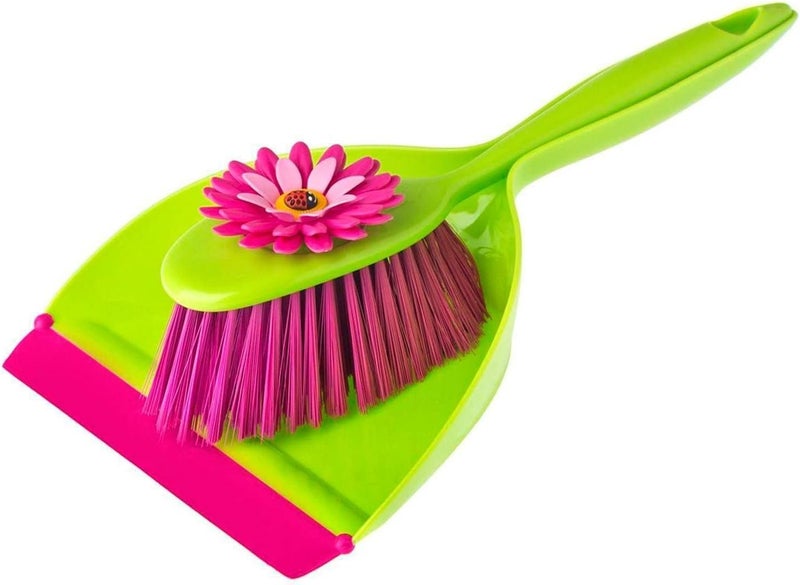 Vigar Flower Power Dust Pan and Brush Handy Set 1234Inches Green Pink - Image 1