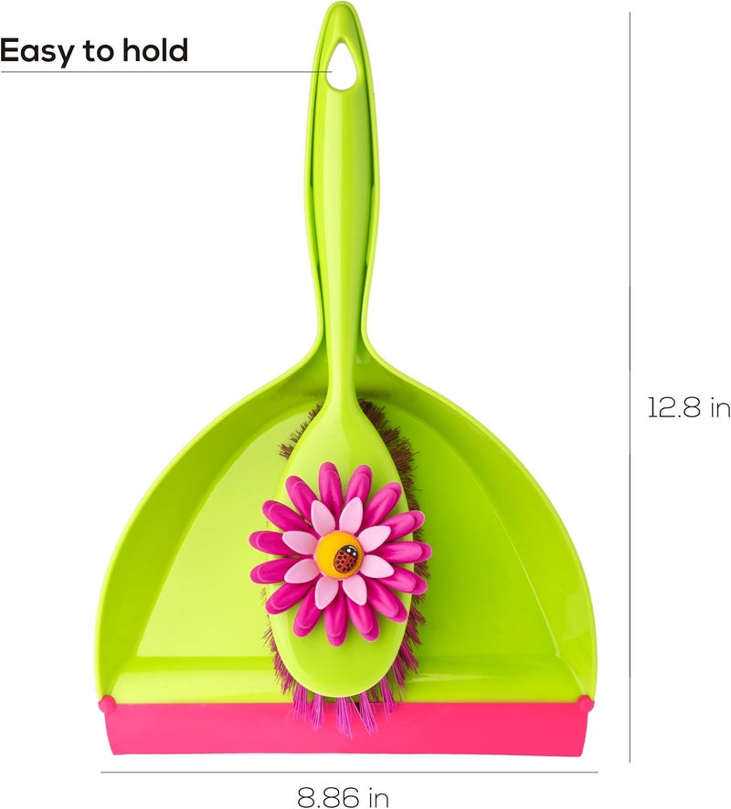 Vigar Flower Power Dust Pan and Brush Handy Set 1234Inches Green Pink - Image 2
