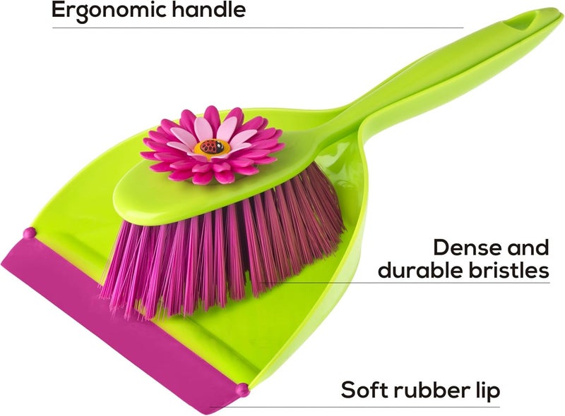 Vigar Flower Power Dust Pan and Brush Handy Set 1234Inches Green Pink - Image 4