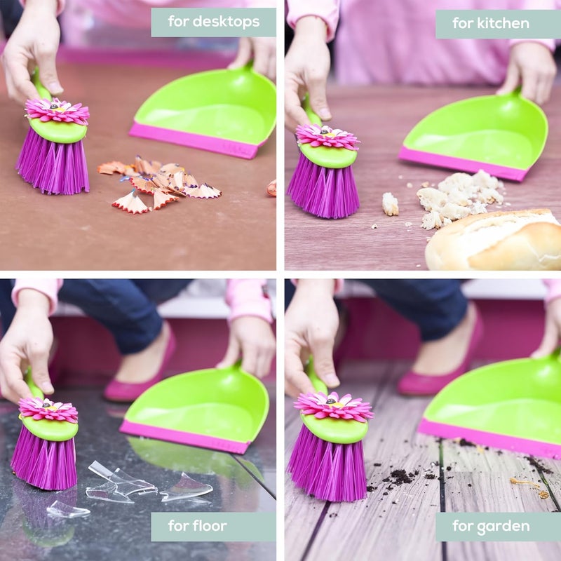 Vigar Flower Power Dust Pan and Brush Handy Set 1234Inches Green Pink - Image 5