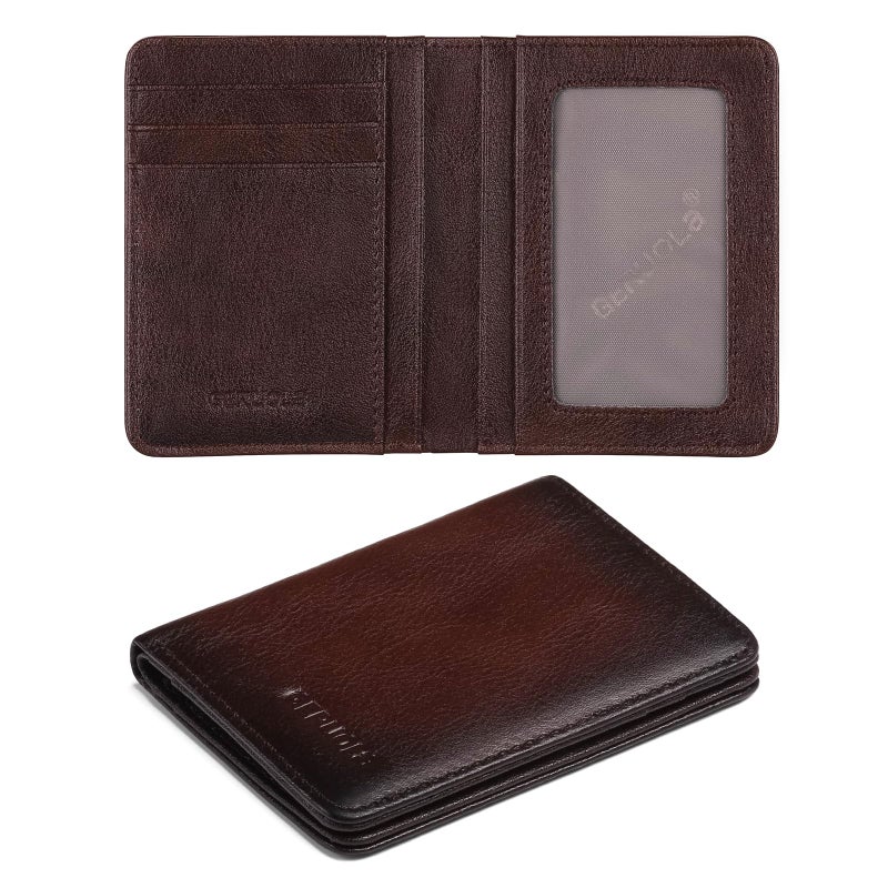 GERUOLA Bifold Slim Men Wallet Genuine Leather Thin, Small Vertical RFID Blocking Wallets for Men ï¼ŒCompact & Stylish with Clear ID Windows (Coffee) - Image 1