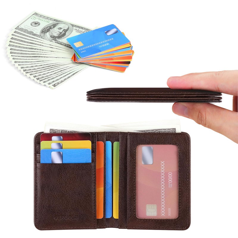 GERUOLA Bifold Slim Men Wallet Genuine Leather Thin, Small Vertical RFID Blocking Wallets for Men ï¼ŒCompact & Stylish with Clear ID Windows (Coffee) - Image 2