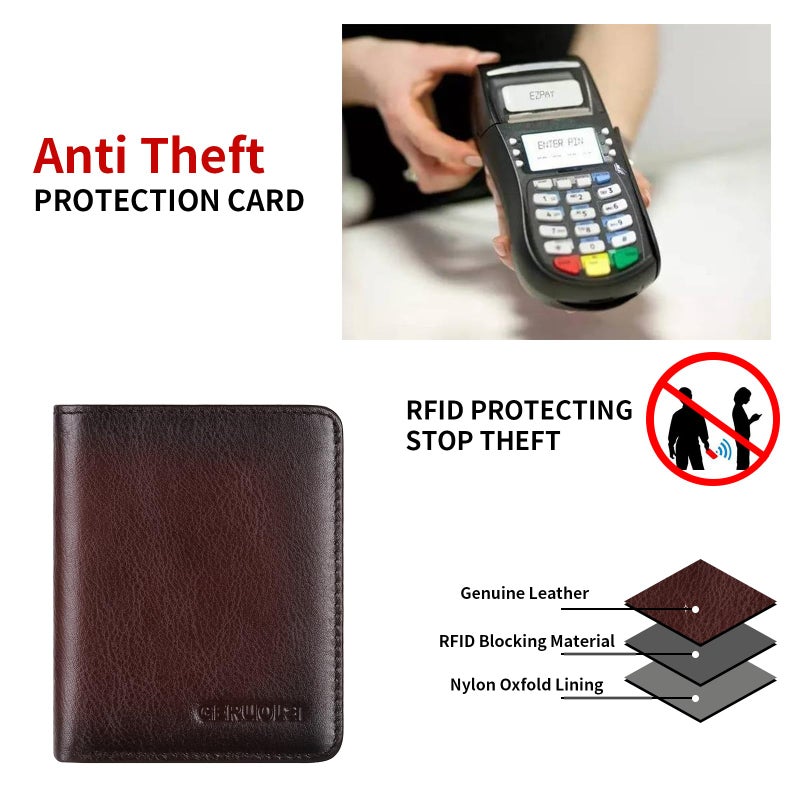 GERUOLA Bifold Slim Men Wallet Genuine Leather Thin, Small Vertical RFID Blocking Wallets for Men ï¼ŒCompact & Stylish with Clear ID Windows (Coffee) - Image 5