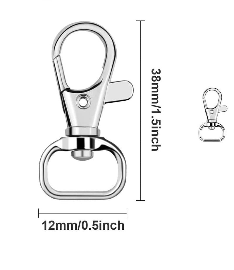 EVALUEMART Fine Quality Metal Lobster Claw Clasps with Wide 1/2 Inch D Ring | 360 Swivel Clips Trigger Snap Hooks for Lanyards Keychains Bags Straps DIY Craft - Silver - Image 1