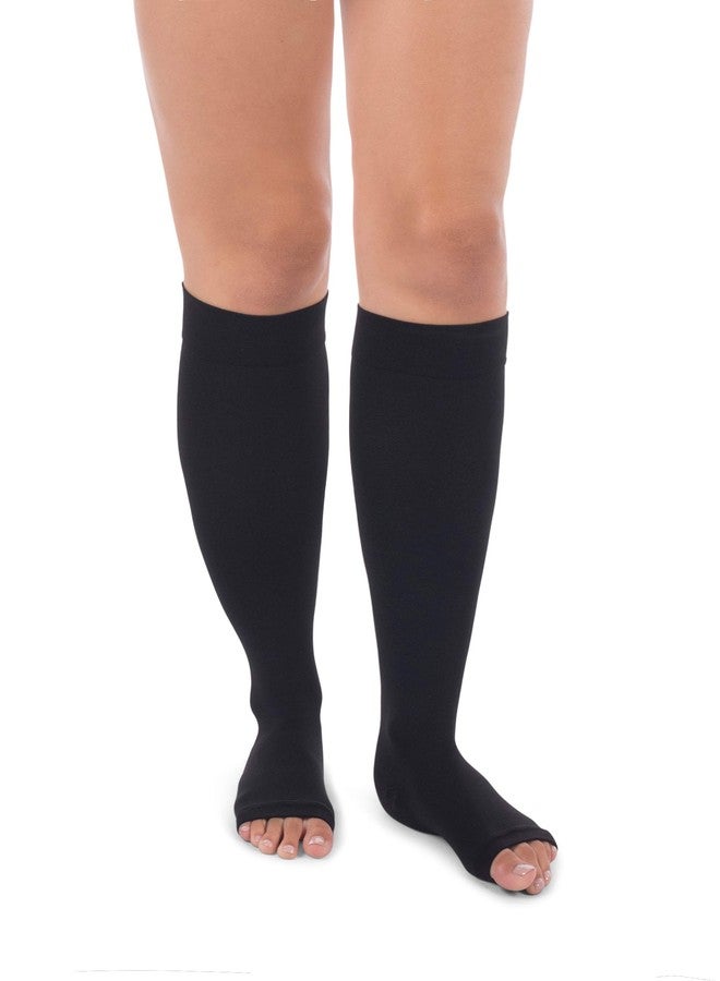 Jomi Compression Knee High Collection, 20-30mmHg Premiere Open Toe, Full Wide Calf 221 (Small, Black) - Image 1