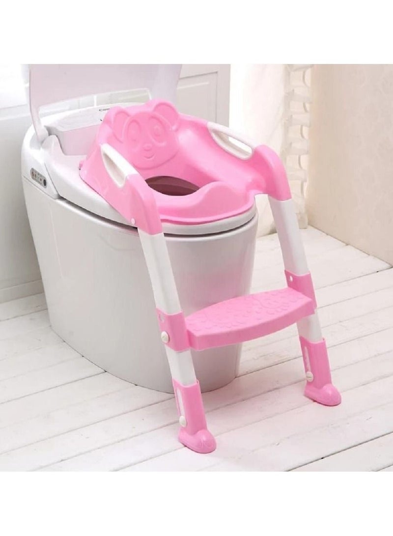 AMM Baby Potty Toilet Chair Training Seat With Adjustable Ladder Children Potty Baby Toilet Trainer Anti Slip Folding Seat Baby Potty Training Plastic Toilet Seat Pink - Image 1