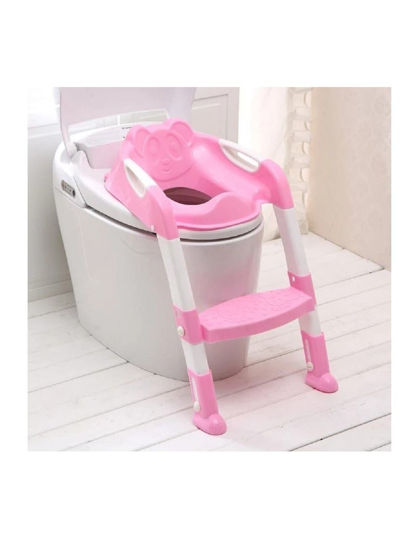 AMM Baby Potty Toilet Chair Training Seat With Adjustable Ladder Children Potty Baby Toilet Trainer Anti Slip Folding Seat Baby Potty Training Plastic Toilet Seat Pink - Image 2
