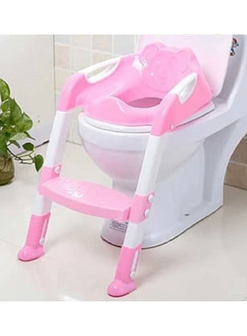 AMM Baby Potty Toilet Chair Training Seat With Adjustable Ladder Children Potty Baby Toilet Trainer Anti Slip Folding Seat Baby Potty Training Plastic Toilet Seat Pink - Image 3