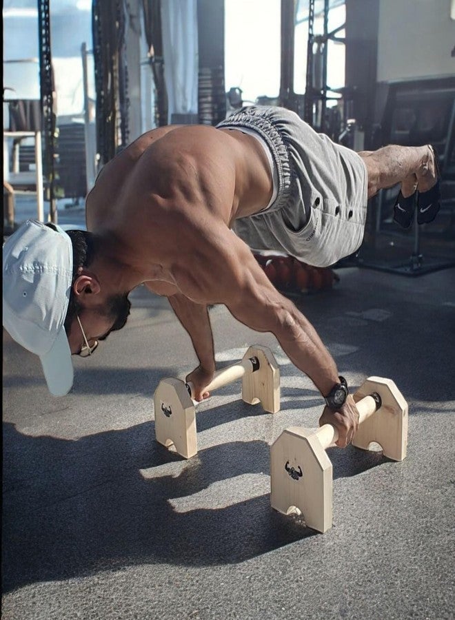 Calistreet workout متوازيات خشبية من كالي ستريت للتمارين الرياضية - معدات تمارين رياضية، قضيب خشبي لتمارين الضغط على اليدين، متوازيات مانعة للانزلاق للرجال والنساء، شديدة التحمل (45 * 18 * 18 سم) - Image 1