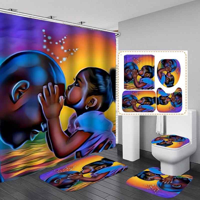 Y&D New 3D Print Black Women Art African American Style Bathroom Sets, Shower Curtain Set 4 Pcs - Image 1