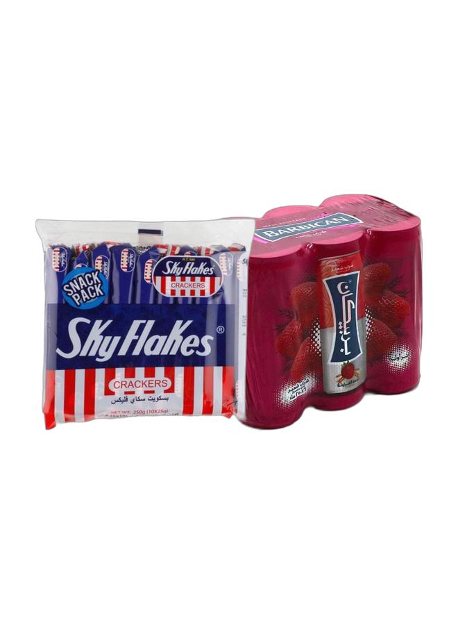 noon Sky Flakes Sky Flakes Crackers 25grams Pack of 10 + Barbican Strawberry Flavor Malt Beverage, Can, 250ml × 6 Pack of 6 - Image 1