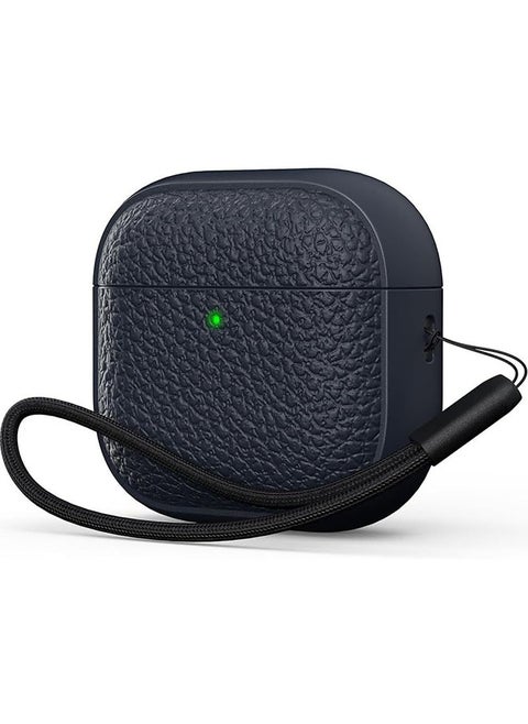 Case for Airpods 4 Case Cover with Wrist Strap,Leather Touch Design Protective Headphone Case Cover for Airpods 4th Generation Case -Dark Blue