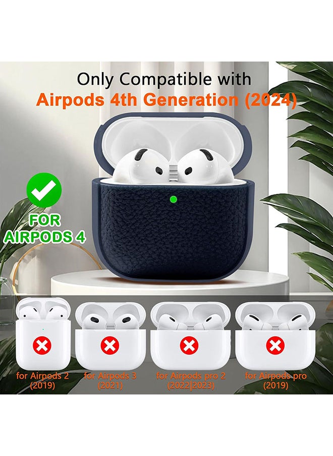 Case for Airpods 4 Case Cover with Wrist Strap,Leather Touch Design Protective Headphone Case Cover for Airpods 4th Generation Case -Dark Blue