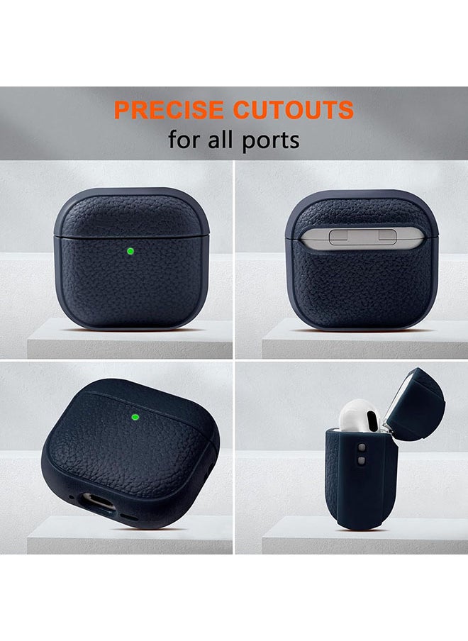 Case for Airpods 4 Case Cover with Wrist Strap,Leather Touch Design Protective Headphone Case Cover for Airpods 4th Generation Case -Dark Blue