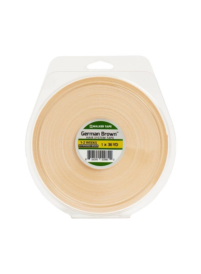 Walker Tape® German Brown – 1”*36 Yards Wig Adhesive Tape Roll – Firm Support for Hard Bond Adhesives – Latex-Based, Skin Safe, Semi-Dull Finish – Toupee & Poly Hair System Tape - Image 1