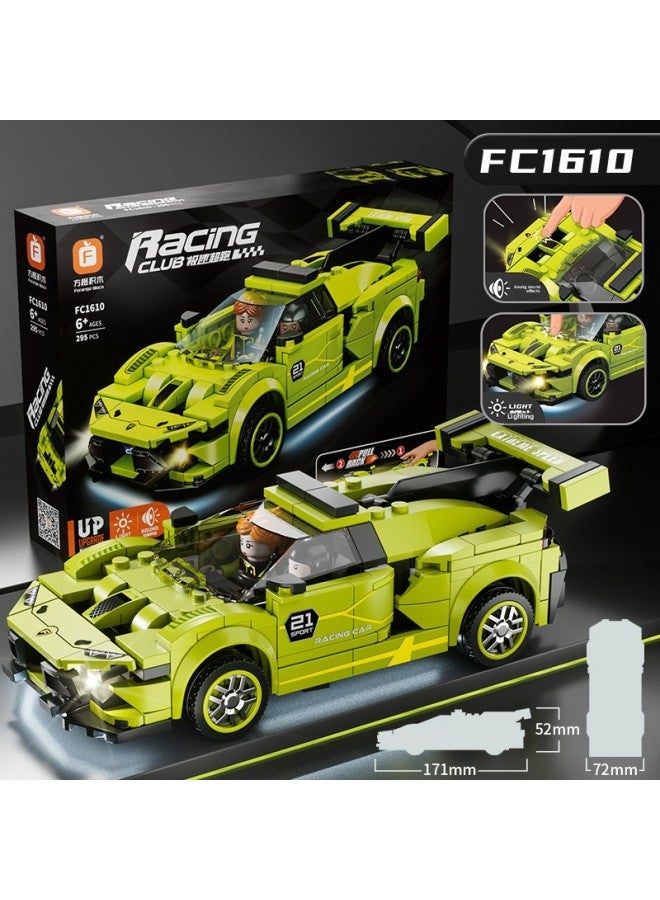 Le Yi Assembled Car 31012 Racing Model Puzzle Assembled Small Particle 6 Science And Education Children's Toy Puzzle Building Blocks-Color:Green Super Running Belt Acousto-optic Back Force [295 Particle]]  - Image 1