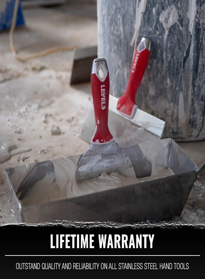 Level-5 LEVEL5 Drywall Finishing Hand Tool Kit | 5, 6 Inch Joint Knives, 10, 12 Inch Taping Knives, 14 Inch Mud Pan | Stainless Steel Blades, Soft Grip Handles | Sheetrock Gyprock Plasterboard | 5-600 - Image 2