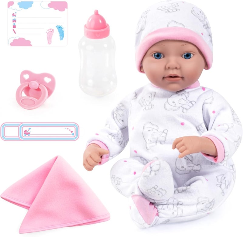 Bayer Design 93827AB Reborn Baby Doll, Lifelike, Realistic, Dummy, Bottle, Blanket, 38 cm, White
