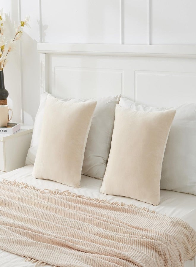 GriNeed Throw Pillow Covers Neutral Beige Set of 2 18x18 Inch Pillow Covers, Soft Velvet Farmhouse Decorative Pillowcases for Couch Sofa Bed, Home Boho Decor, Modern Cushion Covers - Image 3