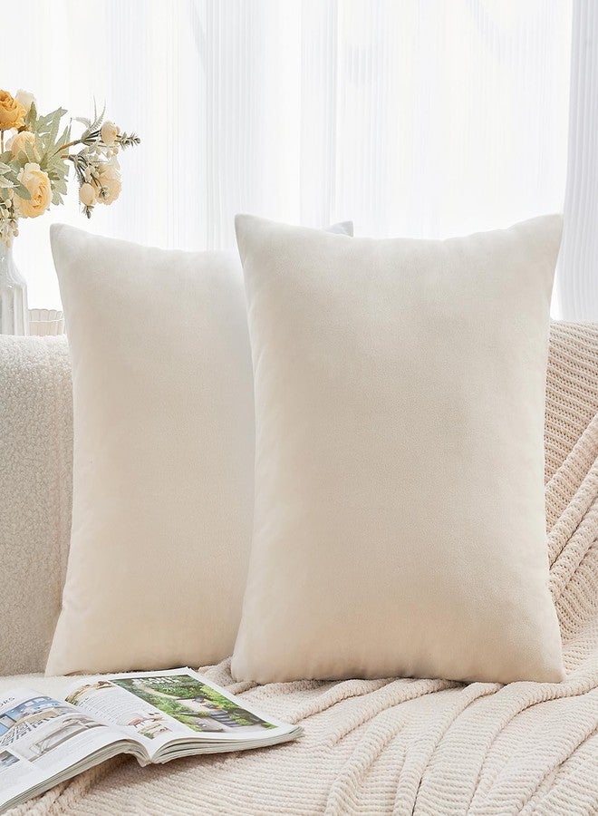 GriNeed Throw Pillow Covers Neutral Beige Set of 2 18x18 Inch Pillow Covers, Soft Velvet Farmhouse Decorative Pillowcases for Couch Sofa Bed, Home Boho Decor, Modern Cushion Covers - Image 2