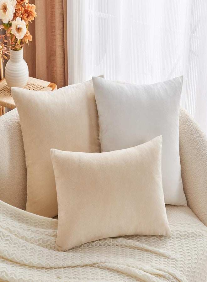 GriNeed Throw Pillow Covers Neutral Beige Set of 2 18x18 Inch Pillow Covers, Soft Velvet Farmhouse Decorative Pillowcases for Couch Sofa Bed, Home Boho Decor, Modern Cushion Covers - Image 4