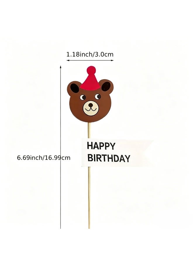 Happy Birthday Decorations Cake Toppers Party Props (Pack of 10 Cup Cake Toppers, Teddy Bears with Hat) - Image 2