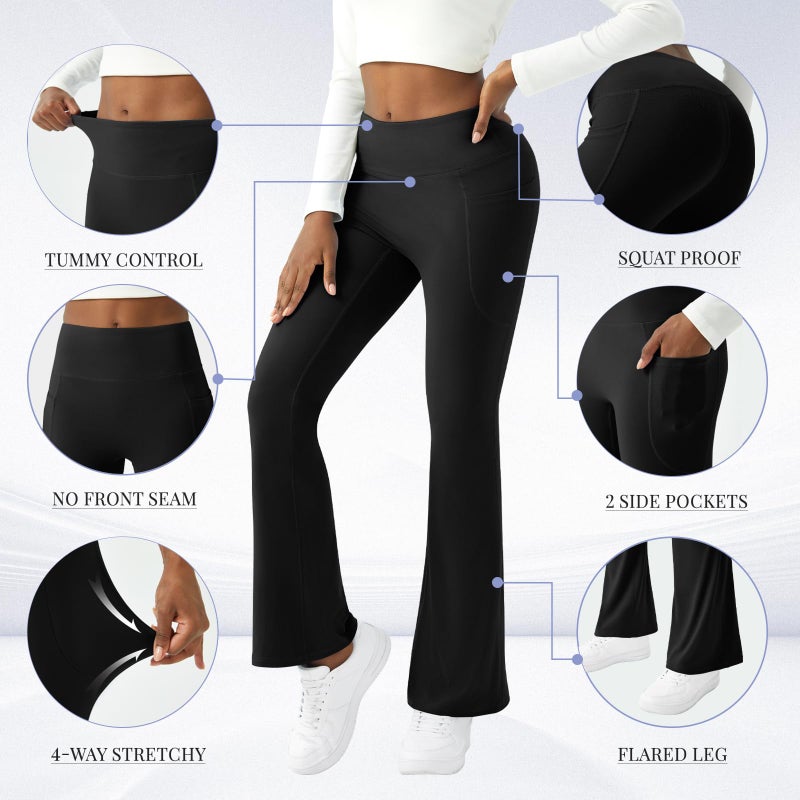 COPYLEAF Womens Yoga Pants with Pockets High Waisted Flare Leggings Bell Bottom Yoga Dress Pants Seamless Bootcut Pants(Black XL) - Image 5