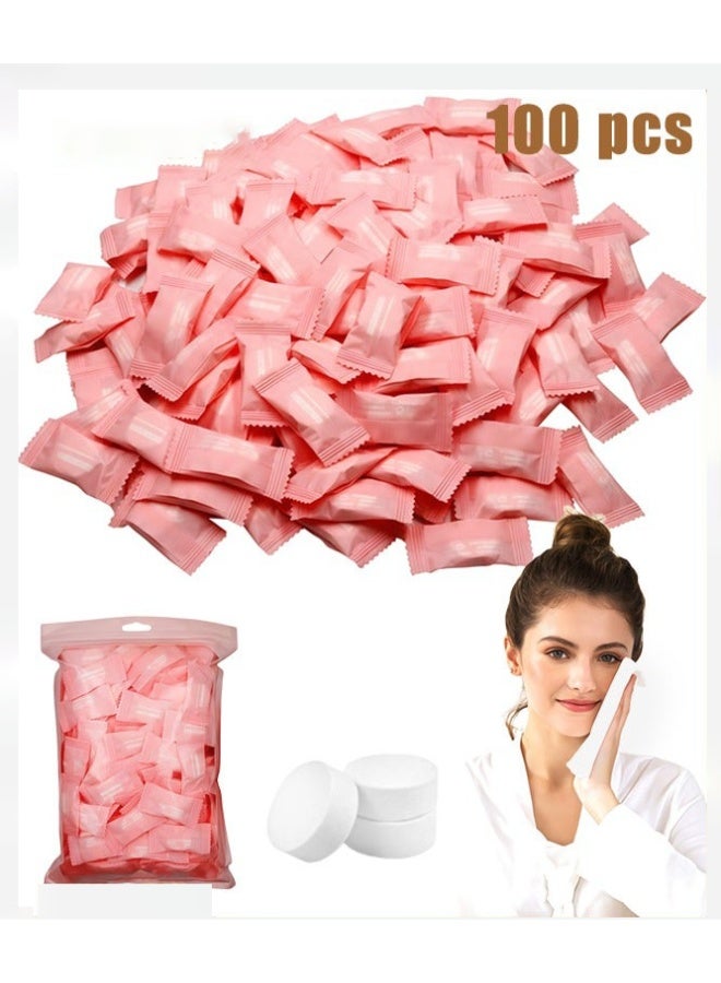 100 Pcs Disposable Compressed Towels, Portable Compressed Travel Towel, Cotton Disposable Towels, Absorbent Hand Tuc Pills for Outdoor Camping Travel - Image 1