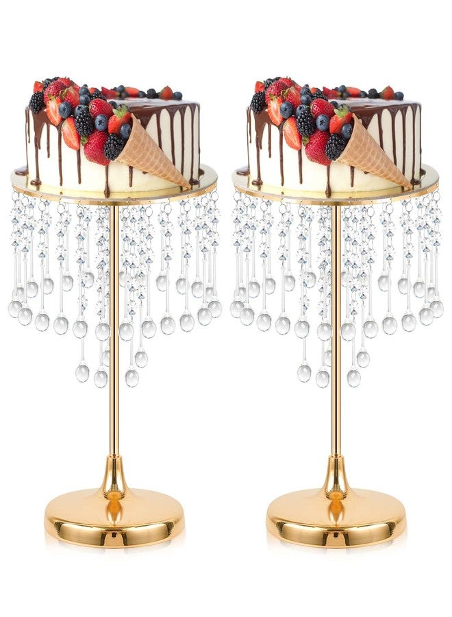 kolnlala Round Crystal Cake Stand - Metal Display Stand with Crystal Pendants for Wedding, Birthday Party Dessert Table Decor - Anniversary Celebration Cake Base Tray (Gold, 2 Pcs-12×15.5") - Image 1