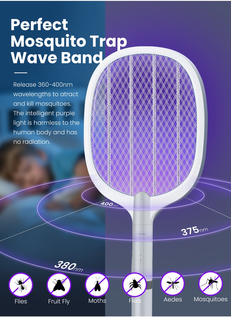 Xkimos - Electric Fly Swatter Racket, 2 in 1 Smart Bug Zapper with USB Rechargeable Base, Powerful Mosquitoes Trap Lamp & Fly Killer with 3-Layer Safety Mesh Safe to Touch for Home, Bedroom, Kitchen - Image 1