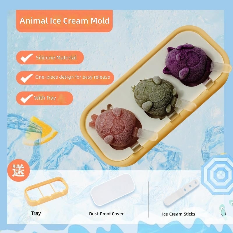 Silicone DIY Ice Cream Mold Set for Kids - Cute Cartoon Designs