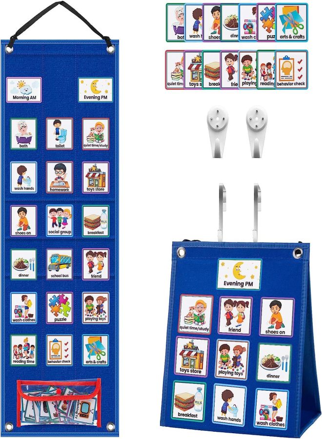 Cross-border children visual schedule work plan daily planning chart visual behavior English teaching Blue Length 67.5*Width 24cm - Image 2