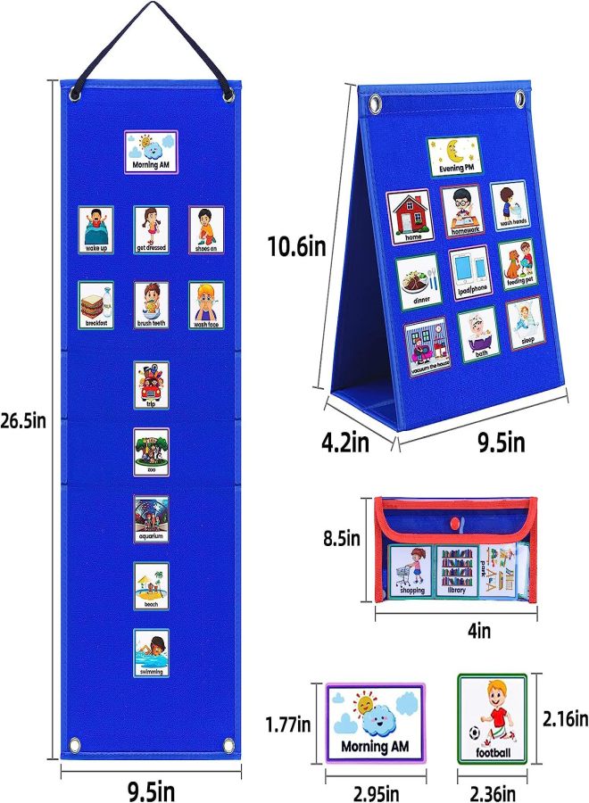 Cross-border children visual schedule work plan daily planning chart visual behavior English teaching Blue Length 67.5*Width 24cm - Image 4