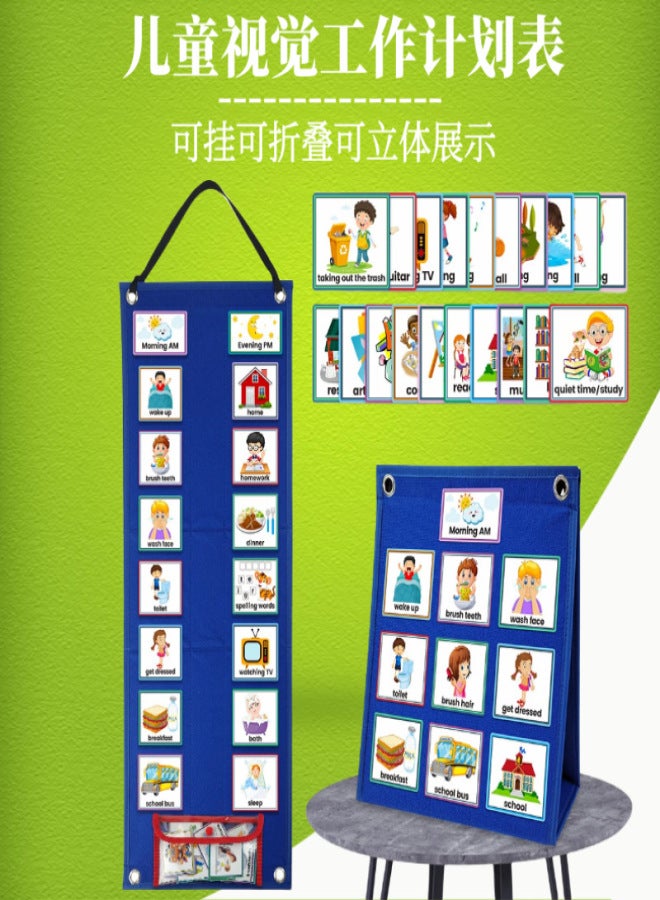 Cross-border children visual schedule work plan daily planning chart visual behavior English teaching Blue Length 67.5*Width 24cm - Image 1