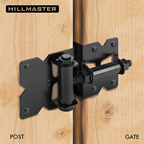 HILLMASTER 2 Pack Self Closing Gate Hinges for Wooden Fences Heavy Duty Solid Vinyl Fence Gate Closer Hinges with 22 Screws Swing Adjuster Tool 90 Degree Tension Gate Hardware Kit Black Finish - Image 5